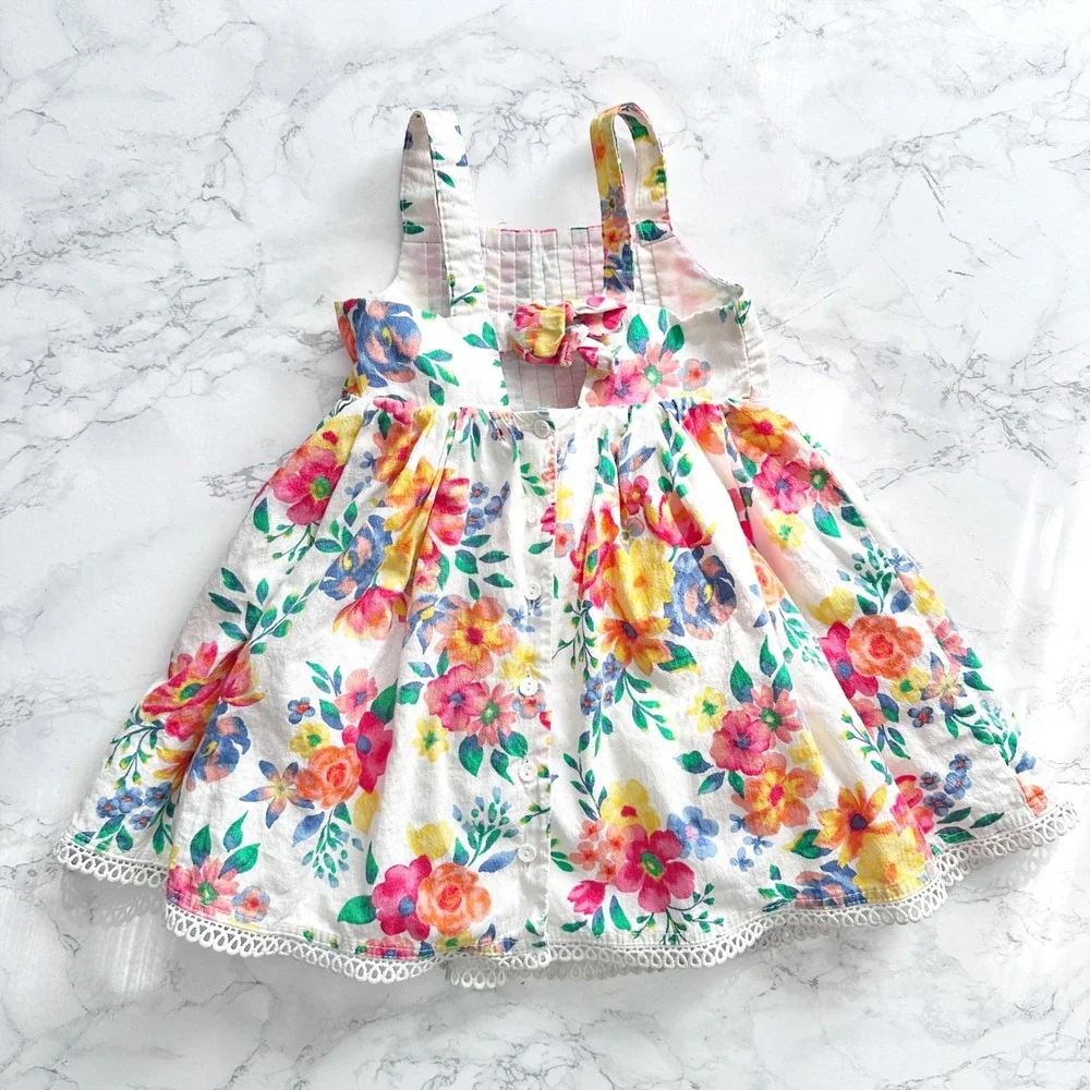 Shabby Chic Cotton Sleeveless Floral Multicolor Dress Baby Girls Size 24M